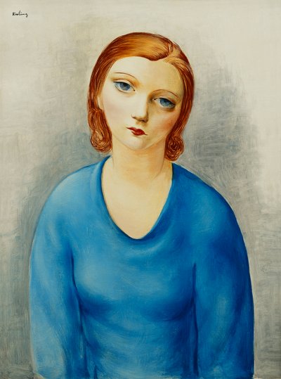 Jonge vrouw in een blauwe blouse; Jeune Femme au Corsage Bleu, ca.1925 (olieverf op doek) door Moise Kisling