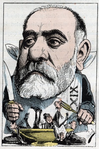 Cartoon van toneelcriticus Francisque Sarcey (1827-1899) door Moloch