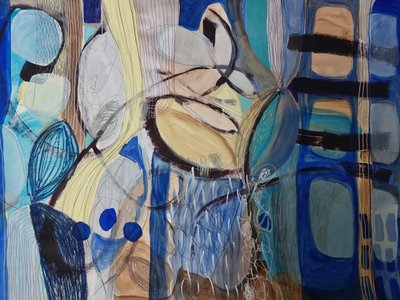 Abstract Blauw Geel Stroming door Monika Riethmueller
