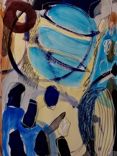 Blauwe organische abstracte stroming door Monika Riethmueller