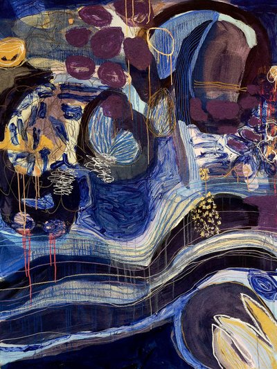 Diepblauwe abstracte wervelingen door Monika Riethmueller
