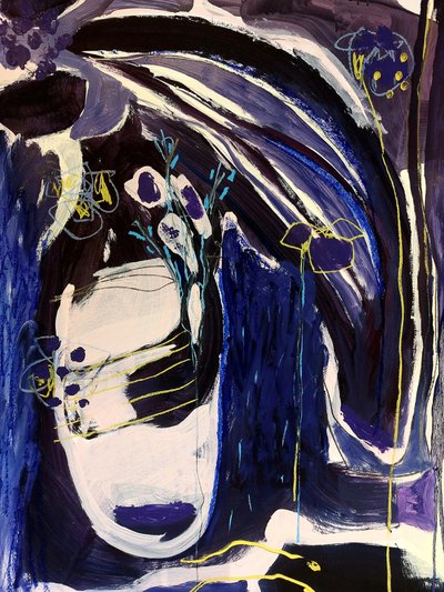 Indigo bloemenabstractie door Monika Riethmueller