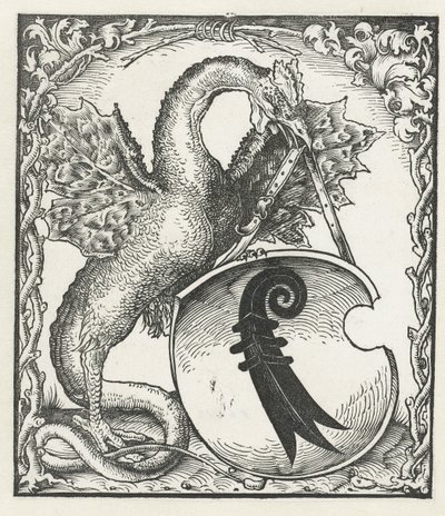 Draak met het wapen van Basel door Monogrammist DS (graveur) (attributed to)