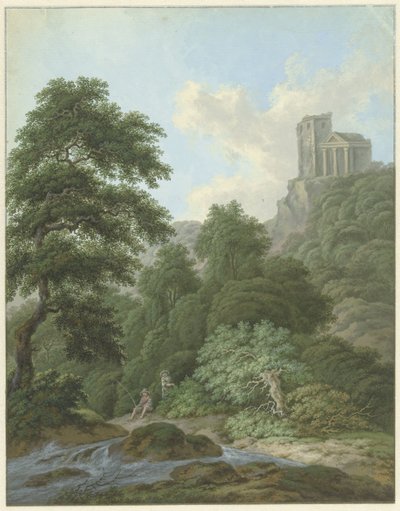 Landschap met hengelaar door Monogrammist FWH (possibly)
