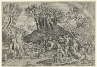 Berg Parnassus gewijd aan Apollo en muzen door Monogrammist HFE