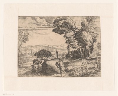 Landschap met herders door Monogrammist IF (graveur)