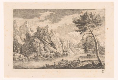 Berglandschap met rivier door Monogrammist MEG