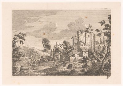 Landschap met ruïne door Monogrammist MEG