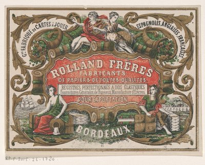Visitekaartje van Rolland Frères, papierfabrikant te Bordeaux door Monogrammist PC (lithograaf)