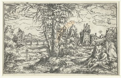Landschap met vrouw en kind door Monogrammist PS (Duitsland)