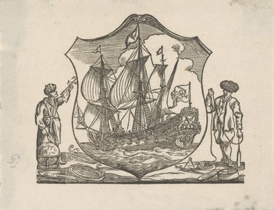 Vignet met een VOC-schip door Monogrammist P
