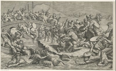 Slag bij de Milvische brug (linker delen) door Monogrammist SK (prentmaker)
