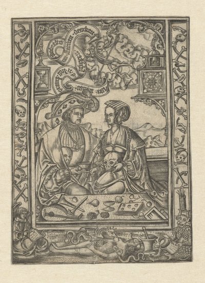 Vanitas Heer en vrouw met doodshoofd door Monogrammist XXX met L (attributed to)