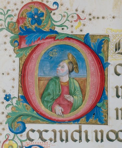 God verschijnt aan een heilige, miniatuur detail van een Psalmenboek door Monte di Giovanni del Fora