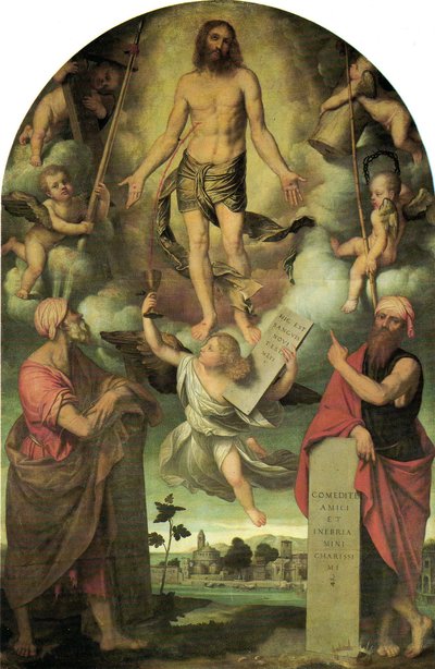 Christus in Passie met Mozes en Salomo door Moretto da Brescia