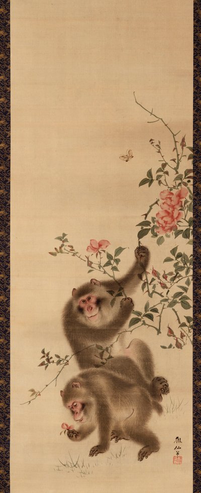 Apen en rozen door Mori Sosen