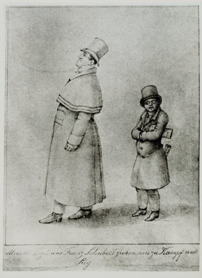 Johann Michael Vogl en Franz Schubert marcheren naar de strijd en de overwinning ... (gravure) door Moritz Ludwig von Schwind