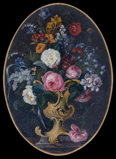 Rozen, Lavendel, Klaprozen en Bloemen in een Rococo Pot door Moritz Michael Daffinger