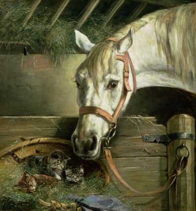 Paard en kittens, 1890 door Moritz Muller