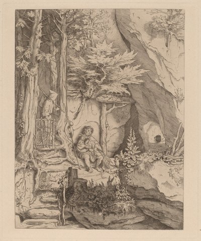 Een monnik met een doedelzakspeler door Moritz Ludwig von Schwind