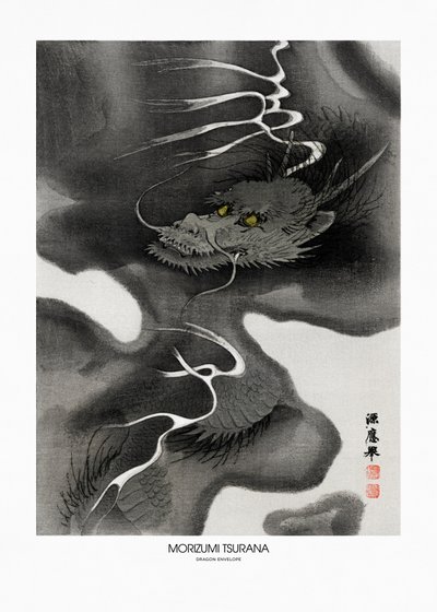 Dragon Envelope (1809–1892) Vintage houtsneden door Morizumi Tsurana