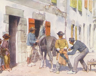Buiten de smederij, Pont-Aven door Mortimer Ludington Menpes
