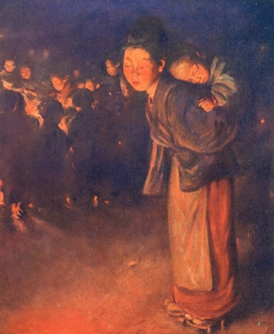 Wereldkinderen: Japans, Reflecties (kleur litho) door Mortimer Ludington Menpes