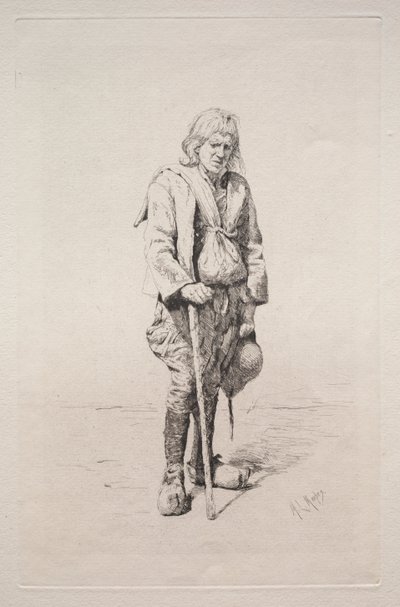 Man met wandelstok door Mortimer Menpes