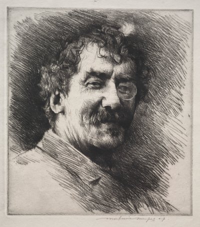 Portret van Whistler met de witte lok door Mortimer Menpes