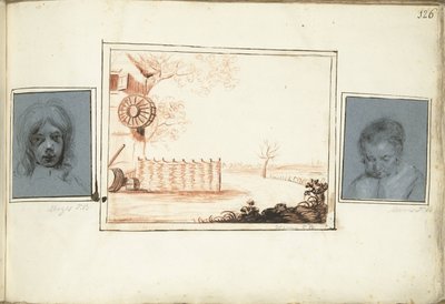 Jongenshoofd, boerenerf en portret van een vrouw door Moses Ter Borch