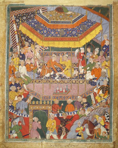 Alamshah spreekt met Qubad, illustratie uit de Hamza Nama, ca. 1555-57 door Mughal School