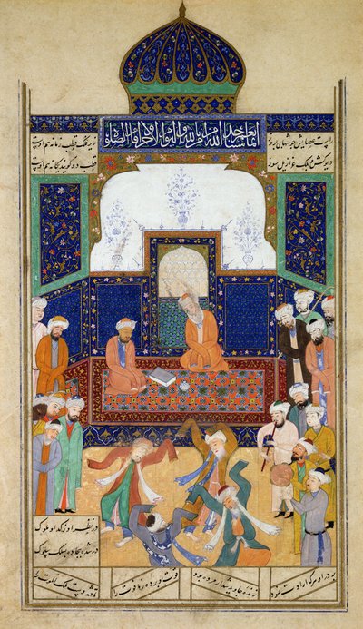 Derwisjen Dansen op Muziek voor hun Shaik en een Leerling, uit de Khamsah van Prins Khusrau, Matla al-Anvar door Mughal School