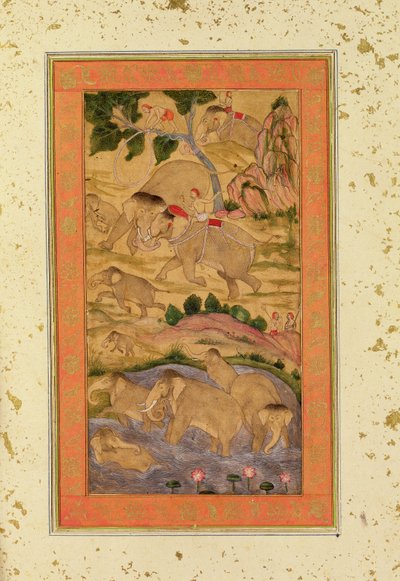 Jagers vangen olifanten, uit het Grote Clive Album, c.1760-65 door Mughal School