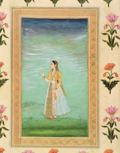 Dame met een bloem, uit het Small Clive Album door Mughal School