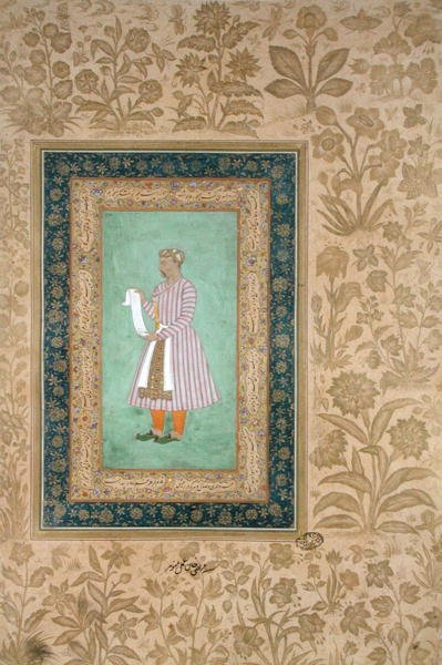 Portret van Murtaza Khan met een rol, c.1610 door Mughal School