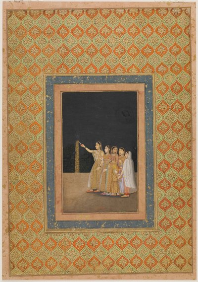 Hofdames spelen met vuurwerk, ca. 1740 door Muhammad Afzal