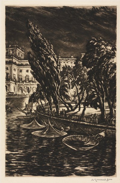 Winderige nacht, Stockholm door Muirhead Bone