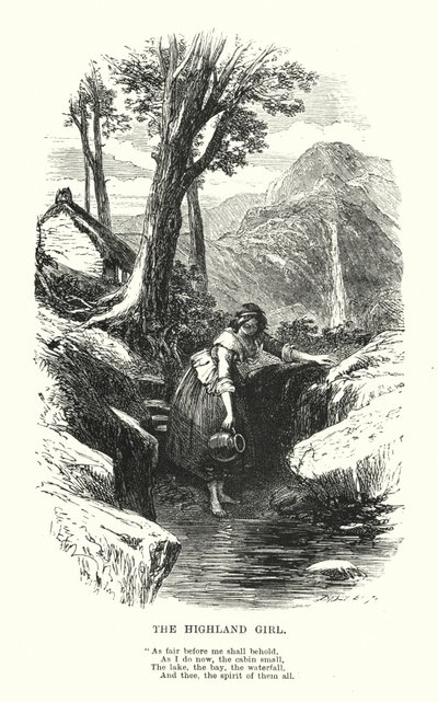William Wordsworth: Het Hoogland Meisje (gravure) door Myles Birket (after) Foster
