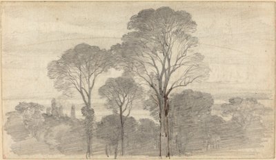 Een Avondlandschap met Hoge Bomen door Myles Birket Foster