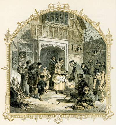 Elizabethaanse kerstscène door Myles Birket Foster