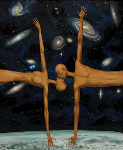 Kosmische geliefden kussen elkaar door Myriam Feuilloley