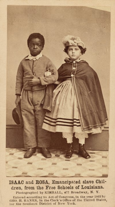 Isaac en Rosa, geëmancipeerde slavenkinderen, van de vrije scholen van Louisiana,1863-1864 (foto) door Myron H. Kimball
