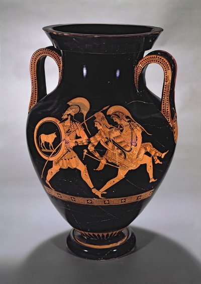 Attische roodfigurige buikamfoor die de ontvoering van Antiope met Theseus en Pirithous afbeeldt, ca. 500-490 v.Chr. (aardewerk) door Myson