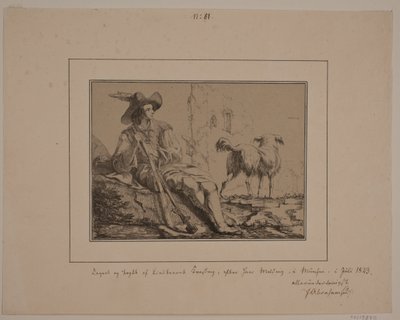 Zittende jager en een hond door N.B. Krossing