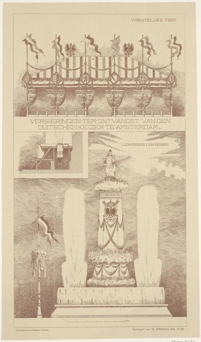Versieringen bij het bezoek van de Duitse keizer aan Amsterdam, 1891 door NV Drukkerij G.J. Thieme