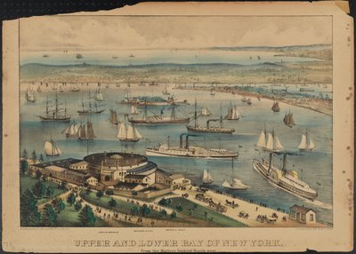 Boven- en benedenbaai van New York, ca. 1881 door Nathaniel Currier