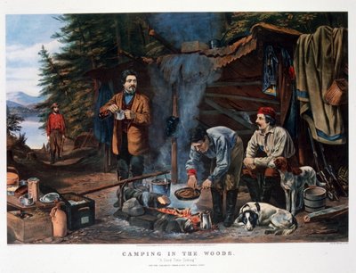 Kamperen in het bos "Een goede tijd komt". Door Arthur Tait (Currier & Ives) door N. and Ives J.M. (1824 95) Currier