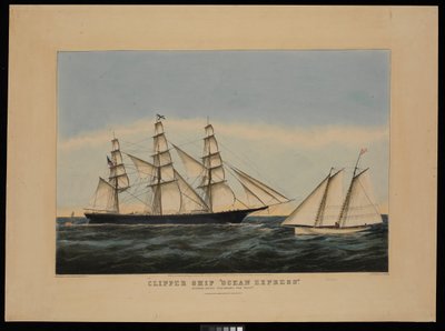 Klipperschip Ocean Express op weg "de loods ontschepen" door N. and Ives J.M. (1824 95) Currier