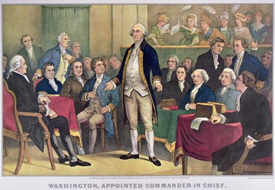 George Washington (1732-99) benoemd tot opperbevelhebber, uitgegeven in 1876 door Currier and Ives