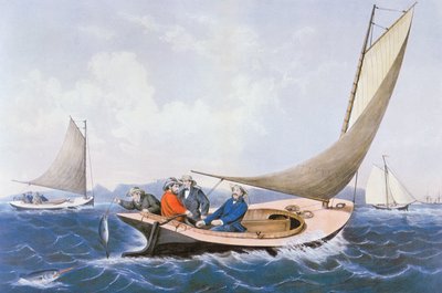 Trollen voor blauwe vis voor de kust van Maine door Currier and Ives